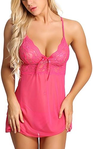 SkinnyKissy Women Babydoll Chemise,Sexy Strap Sleepwear Sets,Luxury Ultra Soft Lace,Halter Lingerie for Ladies