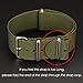 INFANTRY 20mm 22mm Nylon NATO Canvas Fabric Watch Band Strap, 4 Rings Stainless Steel Buckle, Black/Green