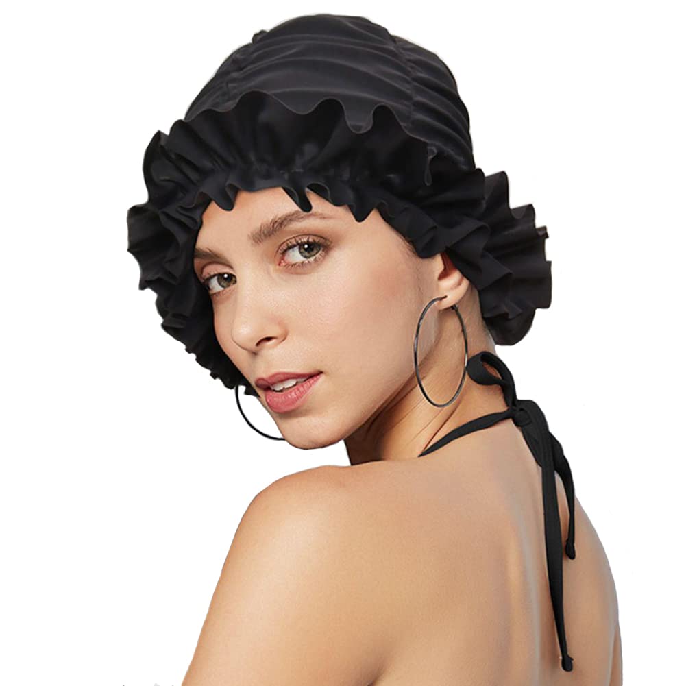 Women's Swimming Cap with Ear Protection - Elastic Bathing Hat for Water Sports, Surfing, Shower, Chemo, and Sleep - Suitable for Long and Short Hair