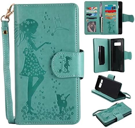 Galaxy Note 8 Case, Galaxy Note 8 Wallet Case, Felico 9 Card Slots Wallet Case with Mirror PU Leather Flip Card Holder Wrist Strap Protective Kickstand Case for Samsung Galaxy Note 8 6.3'' - Mint
