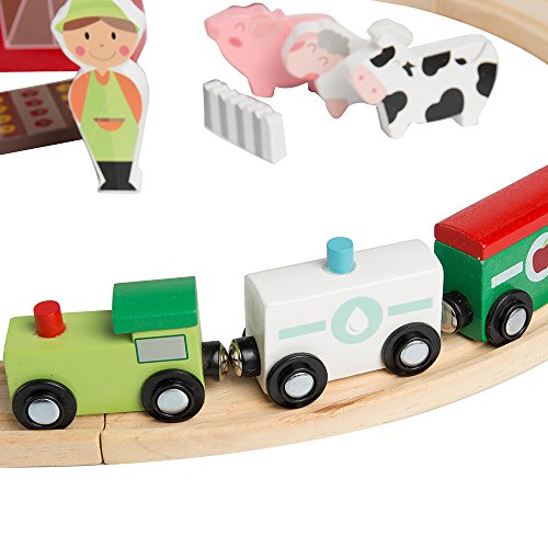 Wondertoys Wooden Train Set with Animal Accessories & Magnetic Carriages for Kids 24 Pieces