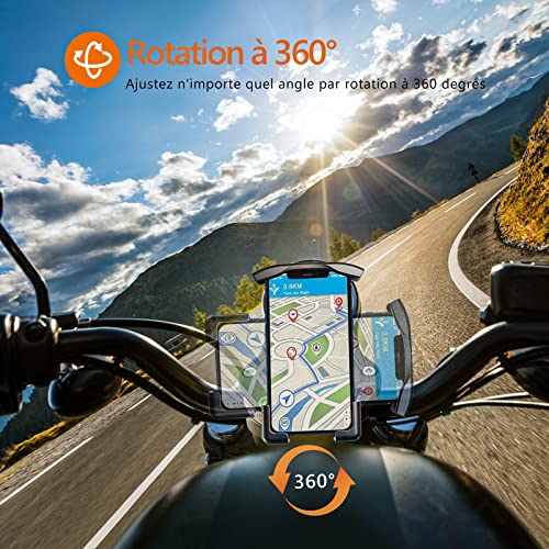 Support Telephone Moto, bedee Support Telephone Velo, Support Telephone Universel Rotatif à 360°, Protection Complète Antichoc, pour iPhone Samaung Smartphone GPS Tous Les Appareils de 4,7 à 7 Pouces