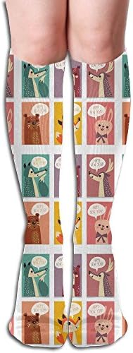New Year Greeting Animals Bear Fox Rabbit Below The Knee High Socks Sports Athletic Casual Tube