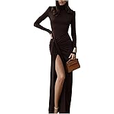 GORGLITTER Women's Long Sleeve Split Maxi Dresses Elegant Wedding Guest Cocktail Holiday Formal Party Sliming Dress