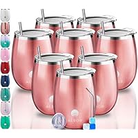 Albor Triple Insulated Wine Tumbler with Lid Stainless Steel 12 Oz Tumbler Rose Gold (8 Pack)