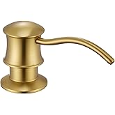 WINKEAR Built in Soap Dispenser for Kitchen Sink Countertop, Solid Brass Pump Head Long Spout with 10.2 Ounce PET Food Safe Material Lotion Bottle, Brushed Gold Finish