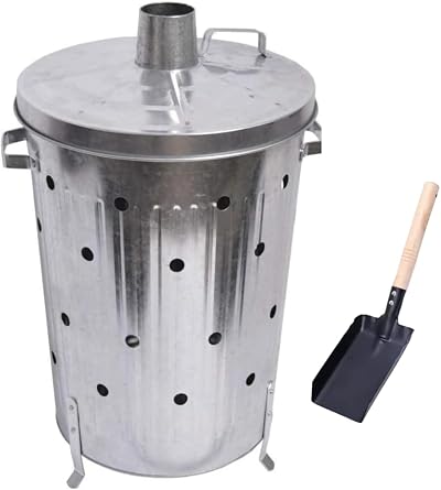 Trendi 90 Litre Galvanised Incinerator with Shovel Firewood Leaves Box Lid