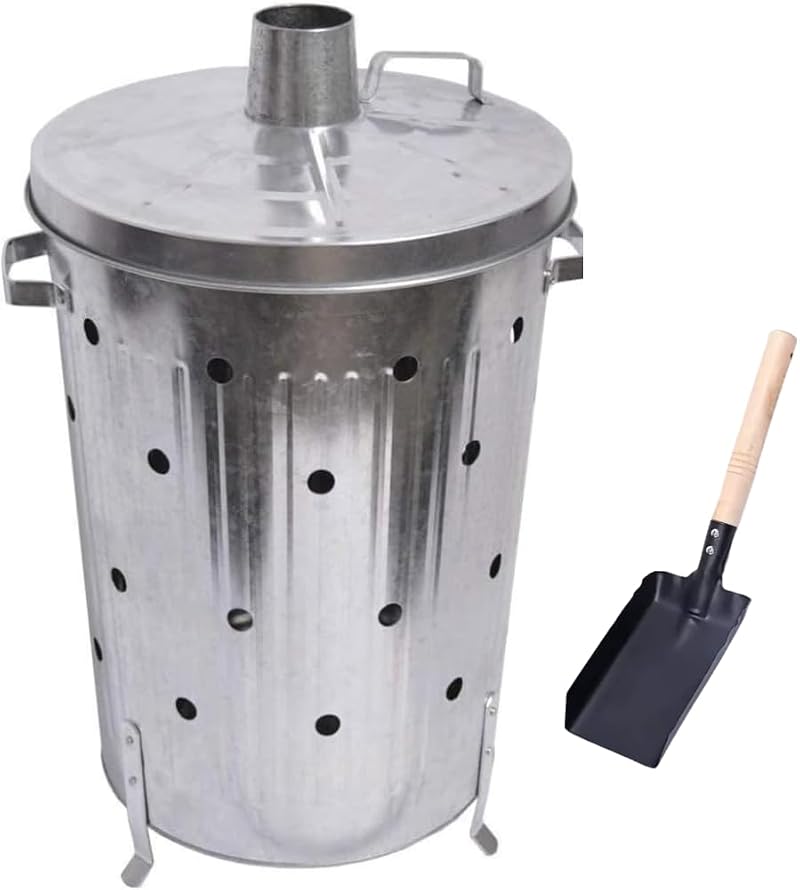 Trendi 90 Litre Galvanised Incinerator with Shovel Firewood Leaves Box Lid