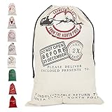 Fannybuy Santa Sack Personalized Christmas Gift Bags Large Drawstring Canvas Burlap Bag Drawstring Delivery Extra Large Size 27.5