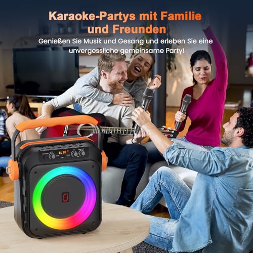 JYX Karaoke 2 Wireless Microphones, Speaker with Microphone, Professional Karaoke, Portable Karaoke, Bluetooth Speaker with LED Light Effects, Suitable for Adults/Children.