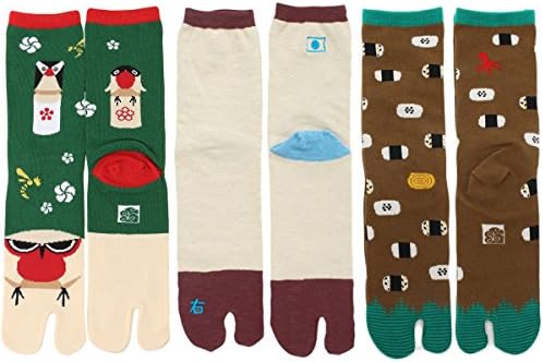 [Vigo Socks] Flip Flop Socks 3 Pairs Set, Sandal Tabi Socks (Men 4-10, Women 5- 10.5, Set K11)