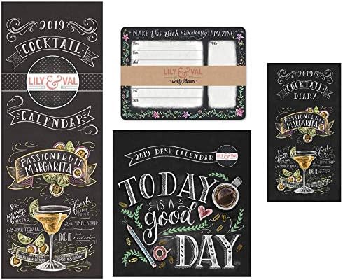 Lily & Val Calendar, Weekly Planner & Diary Bundle - 2019 Slim Wall Calendar, Desk Calendar, Weekly Planner & A6 Flexi Diary