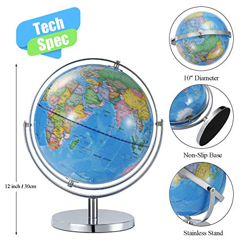 Desktop World Globes 720°Rotation - Educational World Globe with Stand Adults Geographic Gobles Discovery World Globe Educational Toy for Kids - Geography Learning Toy