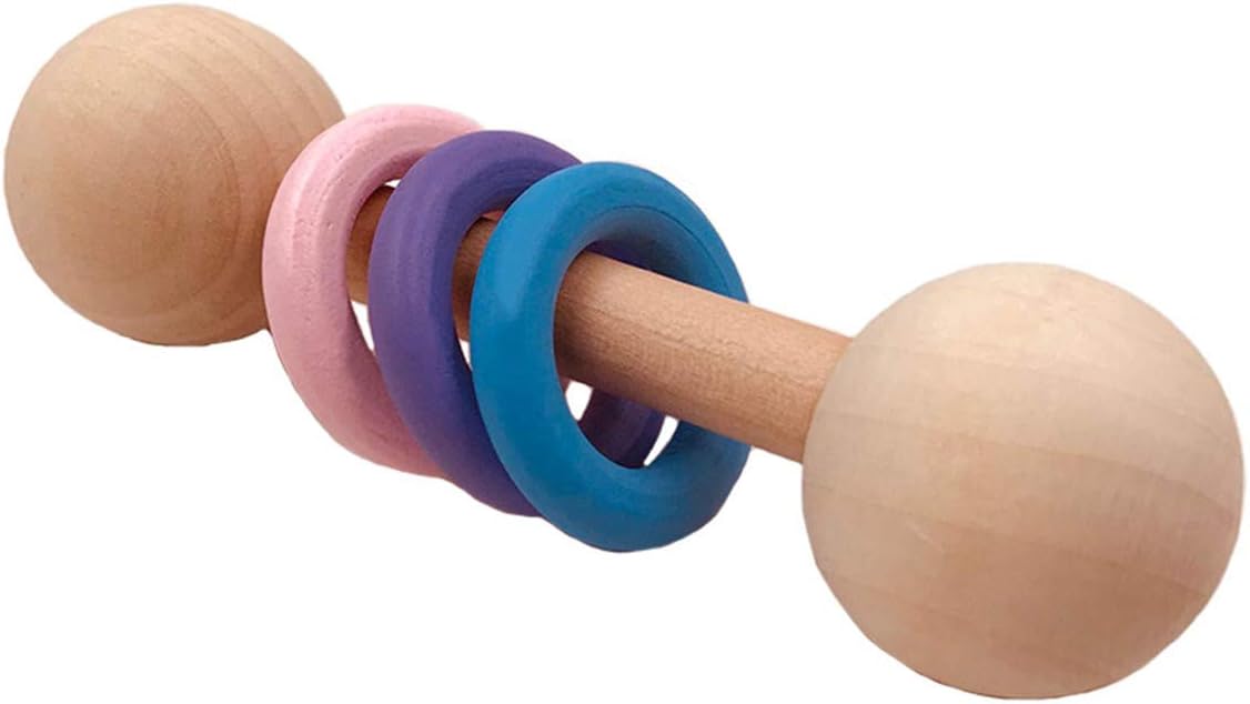 wenjuersty Organic Wood Montessori Styled Baby Rattle Perfect Grasping Teething Toy for Toddlers Natural Wood Safety Paint