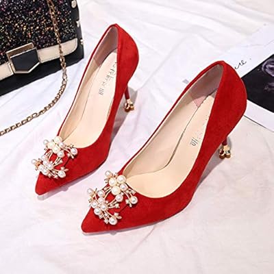 Hoesczs High Heels Wedding Shoes Female New Red Bridal Shoes Pearl