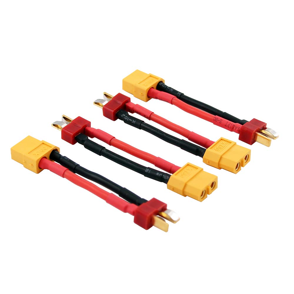 OliRC 4pcs XT60 Female To Male T-Connector/Adapter (Deans Style) with 14awg 5cm Wire(C14-4)