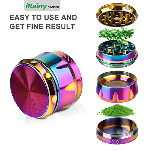 iRainy G2 Pro 2.3 Inch Spice Herb Grinder 4 Pieces with Pollen Catcher (Dazzy Multicolor)
