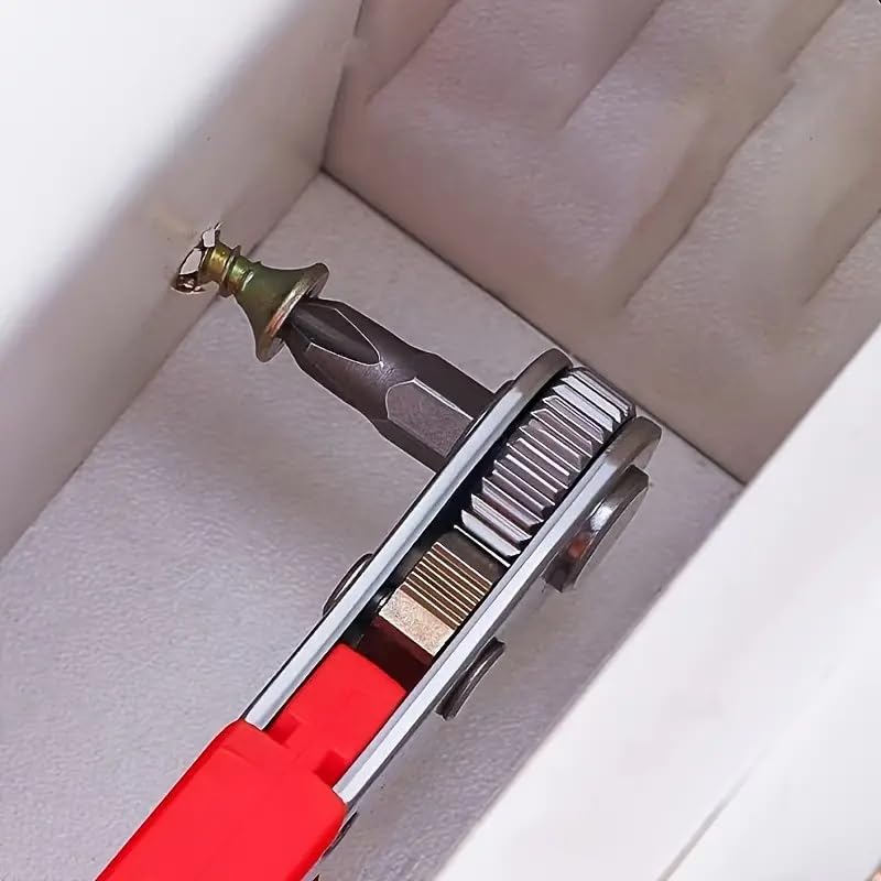 Photo 1 of 1PC Red Steel Multifunctional Tool: Screwdriver with Ratchet, Wrench, Bender, Crosshead Cover, Narrow Space Compatible, Red