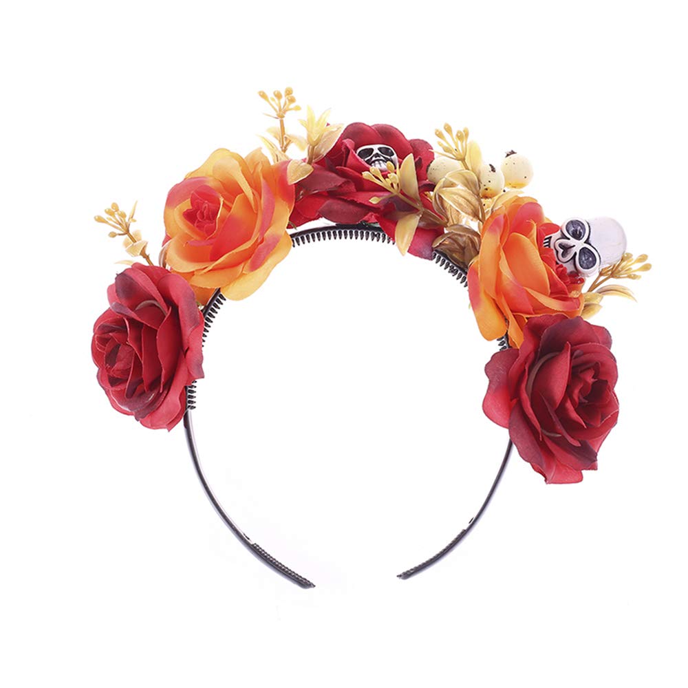 BEISIJIA Halloween Floral Headband Flower Crown Headwear Skull Hair Hoop for Gothic Halloween Day of The Dead Costume Fancy Cosplay Party Masquerade