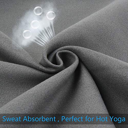 sunland Yoga Towel Sweat Absorbent Soft Non-Slip Hot Yoga Towel + Hand Towel 2 in1 Set with Carry Bag Ideal for Pilates Hot Yoga Bikram 24 inches x 72 inches Grey - Thumbnail 3