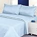 CrystalTowels Microfiber Bed Sheets Set - 4-Piece Soft Sheet Set, Stripe Pattern w/Sateen Finish, Queen Size Sheets Deep Pocket Set - Light Blue
