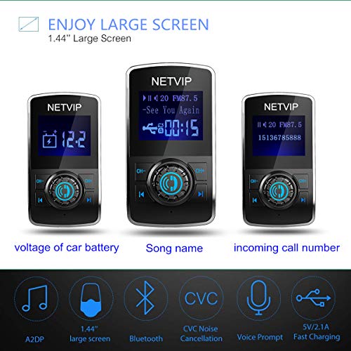 Bluetooth FM Transmitter for Car, Wireless in-Car FM Radio Adapter Car Charger with Dual USB Ports Handsfree Call | AUX Input | HD 3-Modes Music Play| Support TF Card/SD Reader | LCD Display