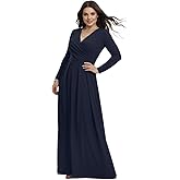 KOH KOH Womens Long V-Neck Full Sleeve Semi Formal Flowy Evening Cute Maxi Dress