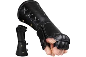 Estink Medieval Knight Armor Bracer Long Gloves, Faux Leather Men Cosplay, Viking Fenrir Gauntlet, Warrior Knight Gloves (Bla