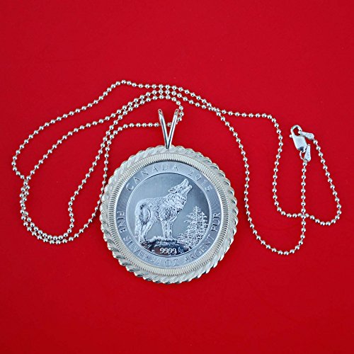 Canada 2015 .9999 Fine Silver 3/4 Oz Argent Pur 2 Dollars Bullion Coin Solid 925 Sterling Silver Necklace NEW - Grey Wolf - Thumbnail 2
