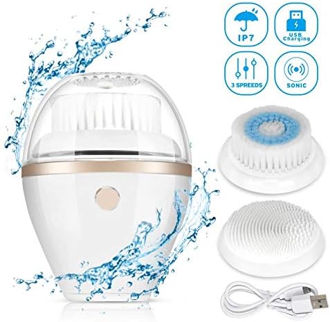 Vicknod Sonic Electric Facial Cleansing Brush with 2 Different Brush Heads, Ultrasonic Vibration Facial Cleanser in Waterproof, USB Charging Face Cleaning Appliance for Exfoliating and Massaging