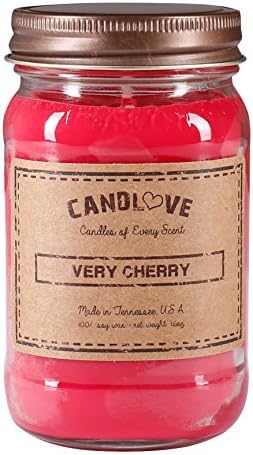 CANDLOVE "Very Cherry" Scented 16oz Mason Jar Candle 100% Soy Made In The USA