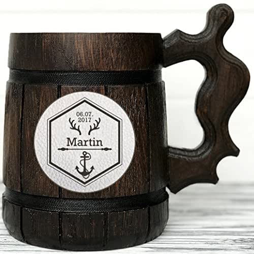 Wooden Beer Mug. Anchor Personalized Gift for Groomsman