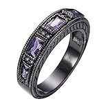 JunXin 6MM Unisex-adult European Wedding Band Ring Black Gold Plated Purple Stone Sz5-12