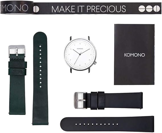 Amazon 正規代理店 Komono コモノ 腕時計 時計 メンズ ユニセックス クリスマス 替え ベルト セット ルイス シルバー グロッシー ケース ハンター レザー ベルト W ブラック レザーベルト 腕時計 腕時計 通販