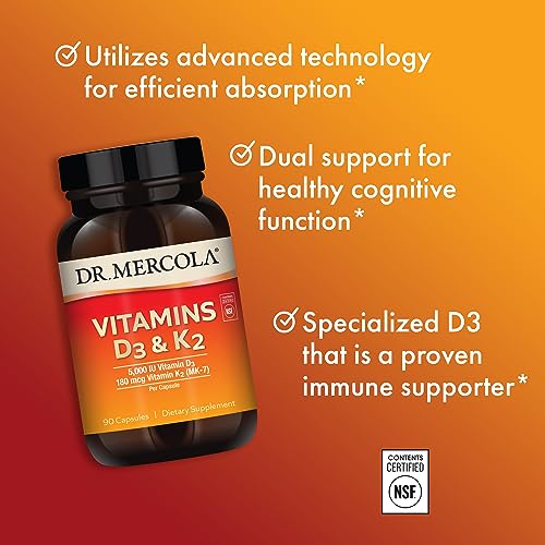 Dr. Mercola Vitamins D3 & K2, 90 Servings (90 Capsules), Dietary