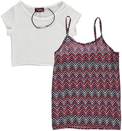 Famous Pink Big Girls' "Zigzag Texture" Layer Top with Necklace - ivory, 10-12