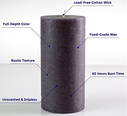 Charcoal Pillar Candles Set of 3 3" x 6" Black Dark Grey Gray Unscented Dripless for Weddings Home Decoration Relaxation Spa Church