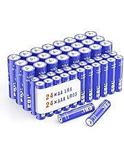 EBL 48 Count AA & AAA Batteries Combo Pack, 24 Double A Batteries and 24 Triple A Batteries Alkaline Battery with Longer Year Shelf Life