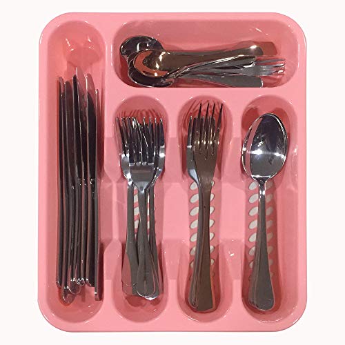 Silverware Drawer Organizer, PinK Plastic Flatware Tray,Silverware Storage,Utensil Holder With 5-Compartment,Basic,For Home kitchen Drawer