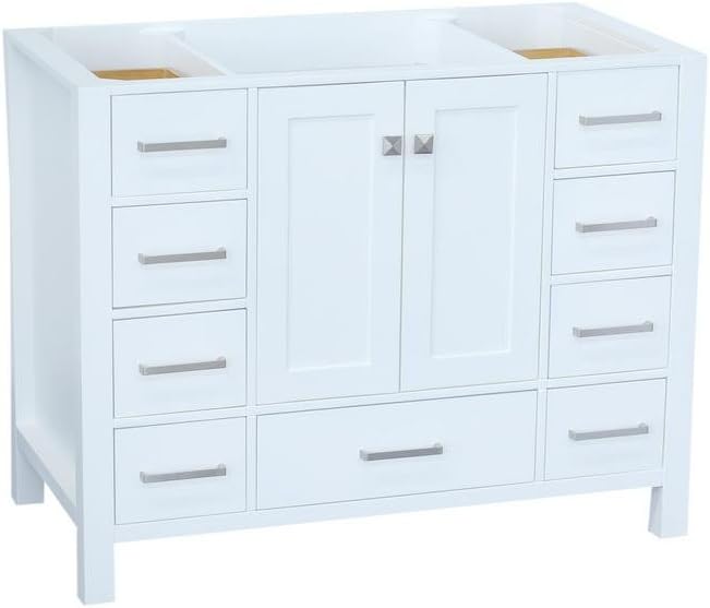 Ariel 42 Inch White Bathroom Vanity Base Cabinet With Single Sink