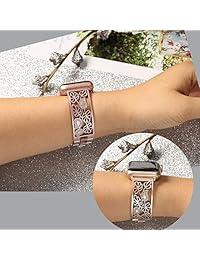 Secbolt   correas de flores talladas compatibles con Apple Watch Band 1.654 in 1.732 in iwatch Series 4 3 2 1, pulsera de diamante de acero inoxidable para mujer, 4 colores disponibles