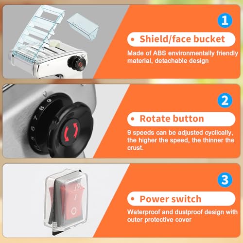 DOMINFLY Electric Pasta Maker, Automatic Noodle Machine Fresh Pasta Dough Roller Stainless Steel, 9 Thickness Settings, Perfect for Spaghetti,Fettuccini,Lasagna (Four knives)