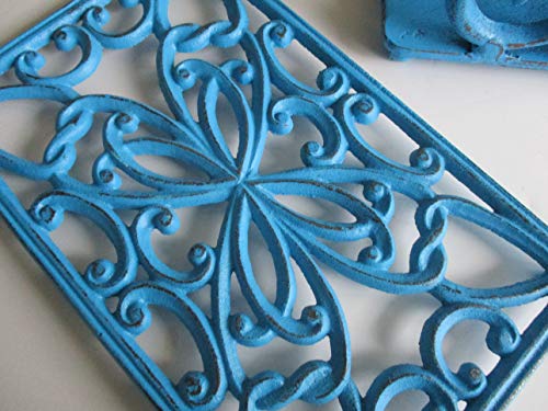 Napkin Holder, Kitchen Trivet, Cast Iron, Metal, Distressed Teal, Kitchen Decor, Stove and Cooking Tools, Kitchen Storage and Organization, Modern Kitchen, Beach Decor - Thumbnail 3