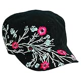 Scala Pronto Women's Cadet With Flower Embroidery Cap,Black,One Size