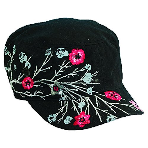 Scala Pronto Women's Cadet With Flower Embroidery Cap,Black,One Size
