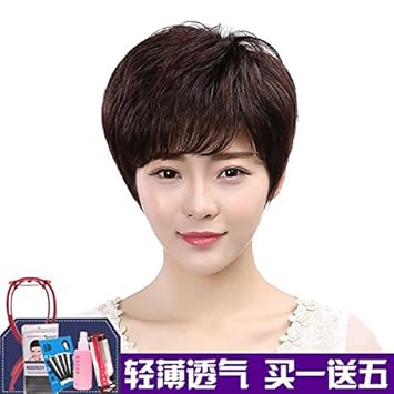 Amazon Com Shi Short Hair Wig Middle Aged Natural Light