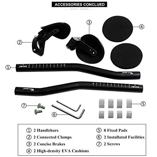 Bicycle Aero Bars Aluminum Alloy Bicycle Hand Rest TT Handlebar with Soft Sponge Pad for Mountain Road Bike Black 1PC