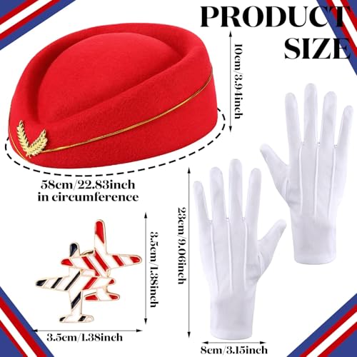 LBOYLOVE® 6 Pcs Flight Attendant Costume Accessories, Flight Attendant Cosplay Costume for Halloween, Hat, Sunglasses, Scarf Gloves and Pins, Flight Attendant Dress Up for Halloween Party, Theme Party