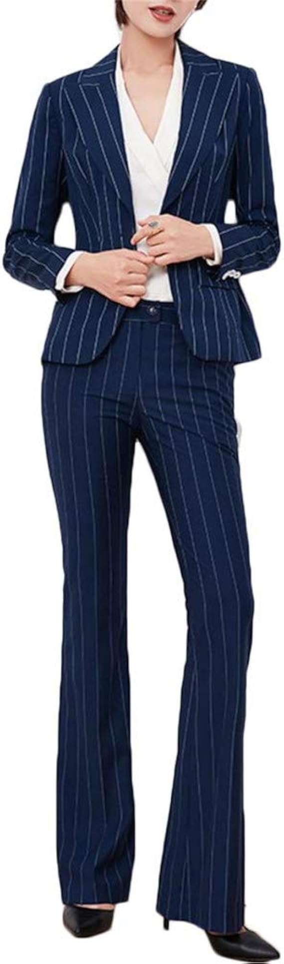 Amazon レディース スーツ スカートスーツ パンツスーツ ベスト シャツ スリーピース ストライプ Ol オフィス 就活 ビジネス 通勤 事務服 大きいサイズ お洒落 ファッション 正規品 一つボタン スカートスーツ 通販
