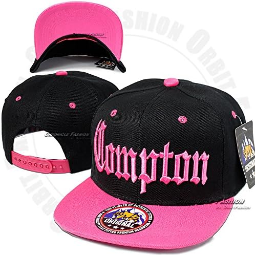 DS COMPTON Snapback Cap Embroidered Flat Bill Hip Hop EZ Baseball Hat Adjustable, Pink / Black,